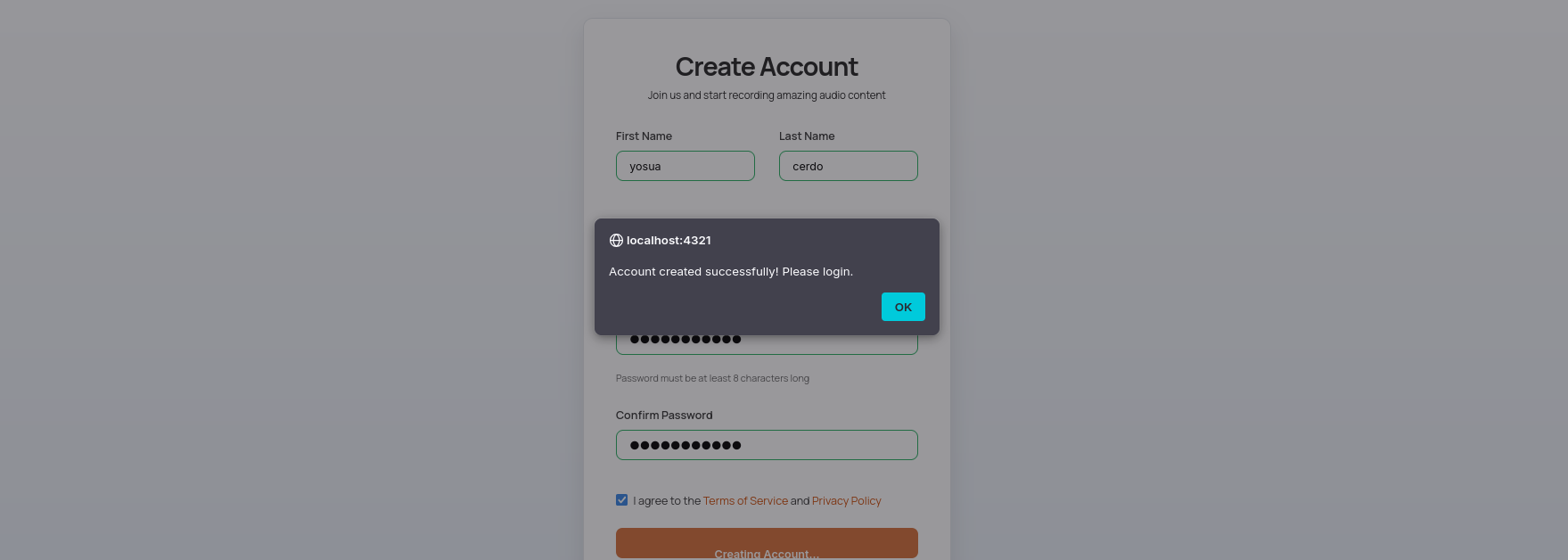 FastAPI x signup integrated with astro