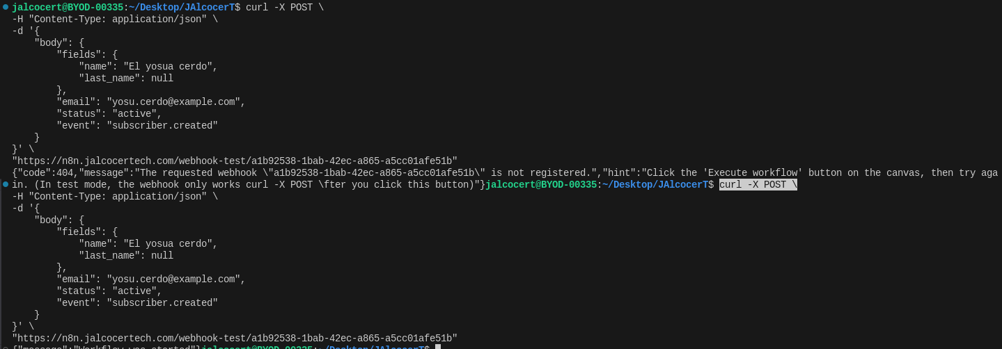 Instead of adding a manual sub via mailerlite UI, we can do this curl with the data to start the flow and see it reflected on telegram as per n8n firing