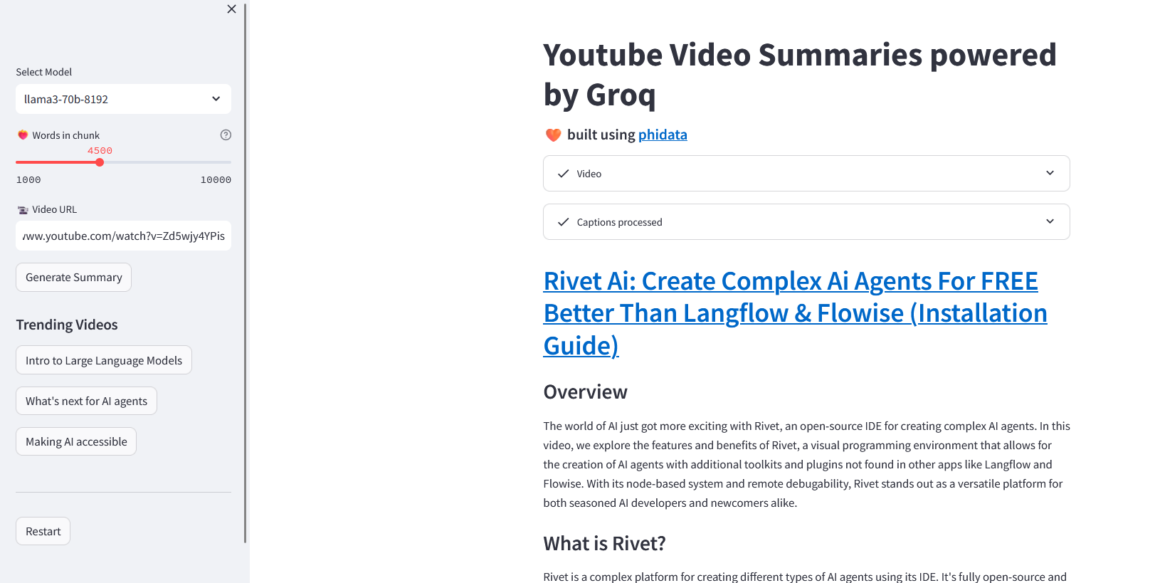 Groq Youtube Summaries Example