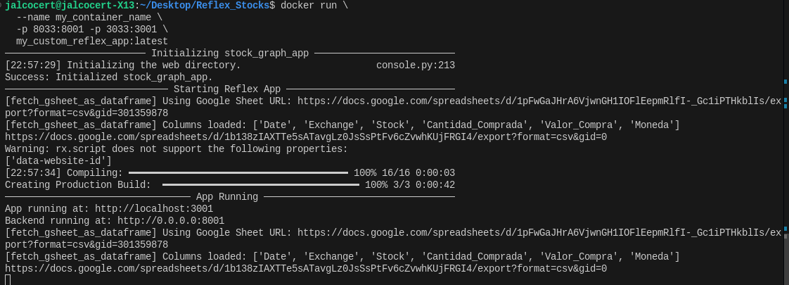 Reflex Container Local Run Working