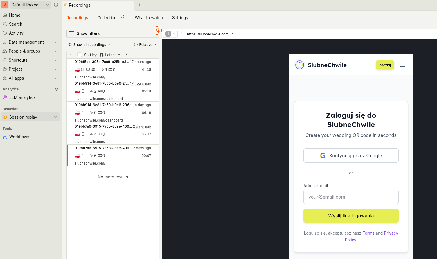 PostHog Session Recording