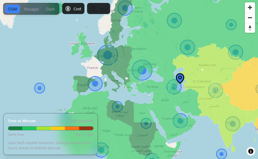 trip planner with weather time zone and costs