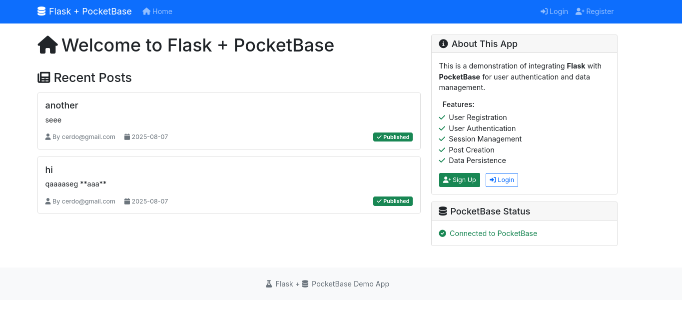 Flask connected to local PocketBase