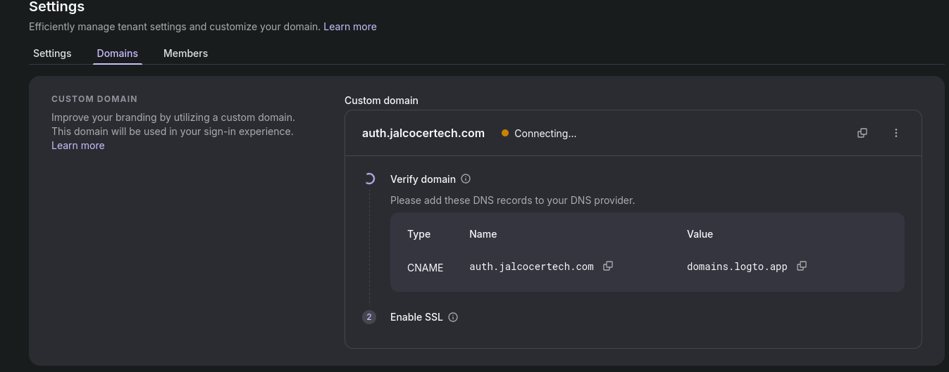 LogTo custom domain auth