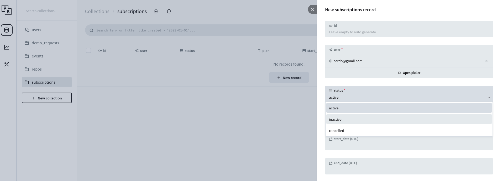 Creating programatically a pb collection