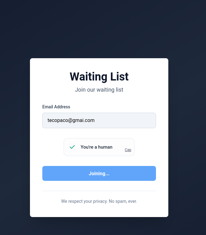 CAPJS with NextJS Simple Waiting List