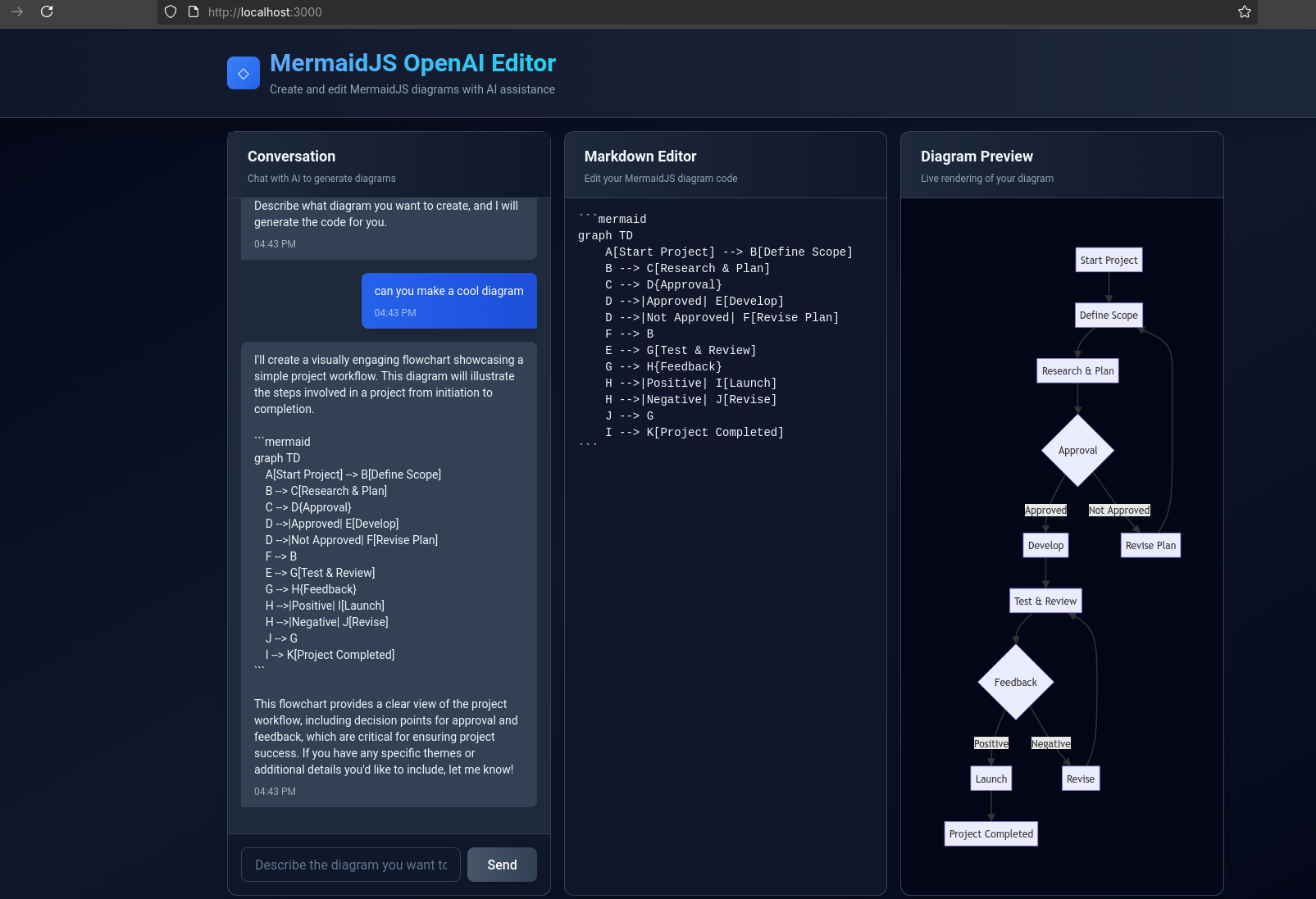 nextJS x OpenAI x MermaidJS - UI