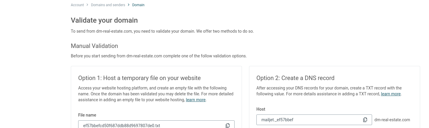 MailJet Domain Validation for branded email sending
