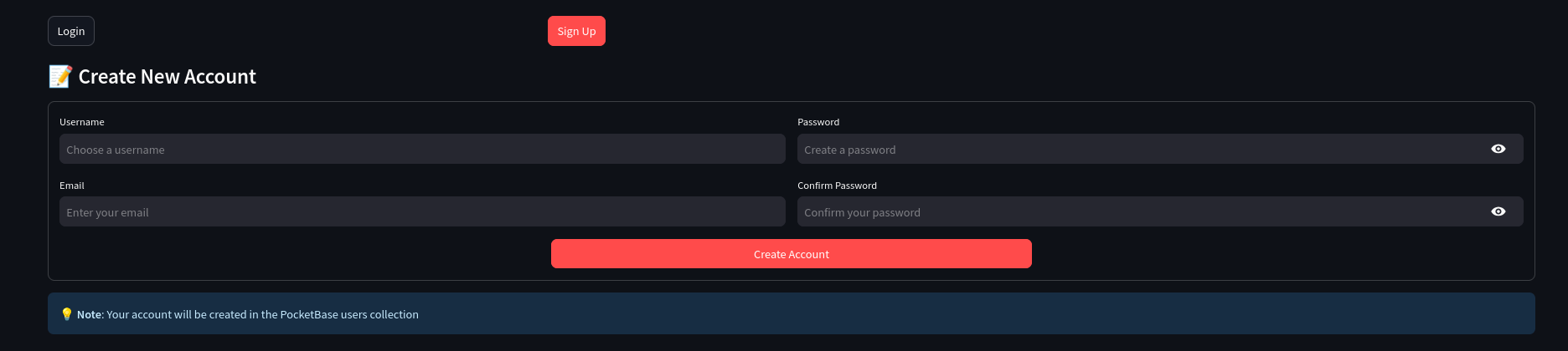 Streamlit signin signup via pocketbase users collection