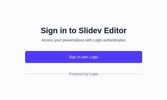 Logto signin UI inside the nextjs slidev editor working locally