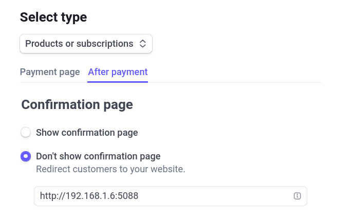 Stripe Payment link - Redirects to Flask