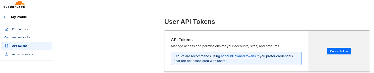 Cloudflare UI API Tokens