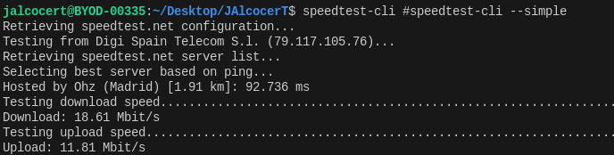 Speed Test CLI connected via 4g