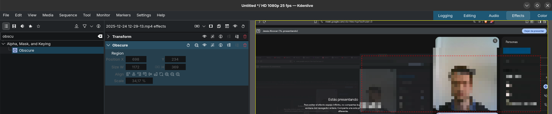 Obfuscate an area with KDEnlive