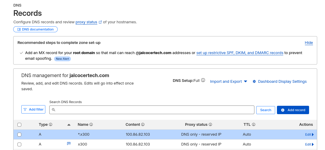 Cloudflare DNS pointing to Tailscale IP Address