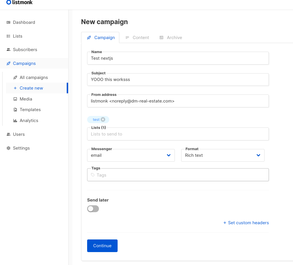 Example of a Listmonk email Campaign