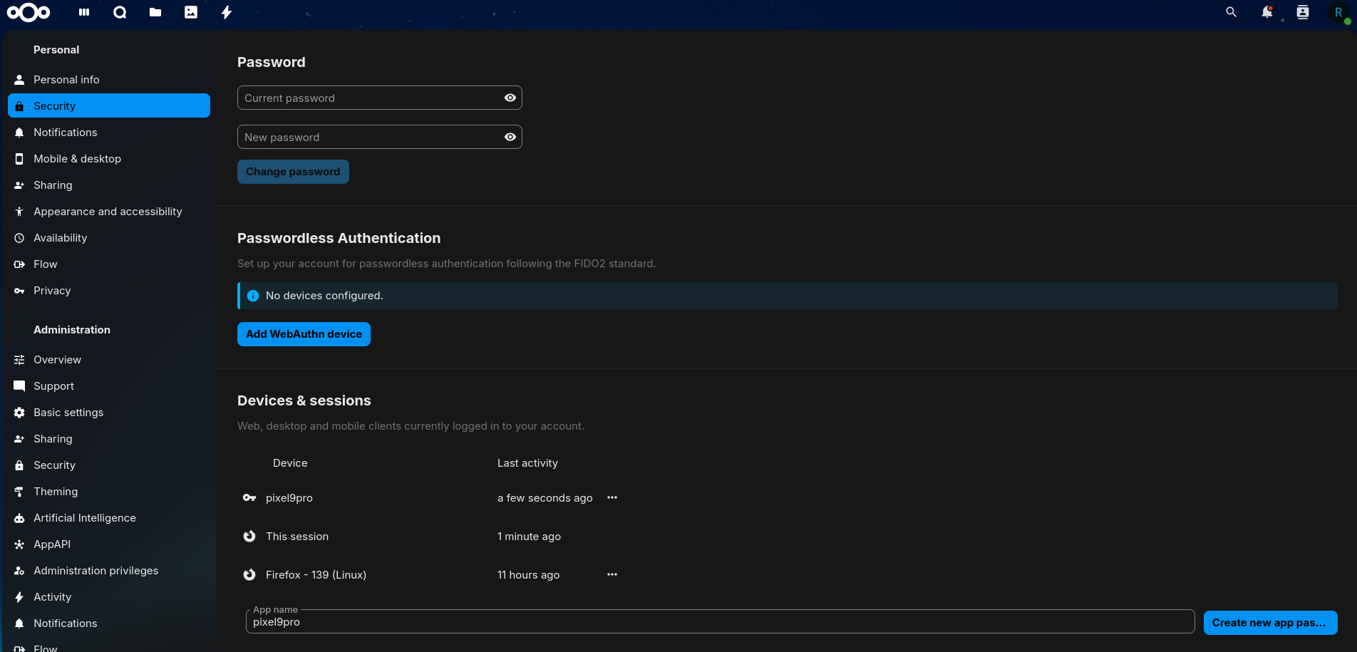 nextcloud settings