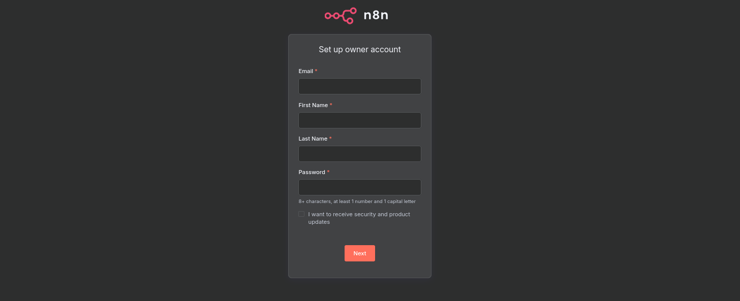 N8N Creating user and password