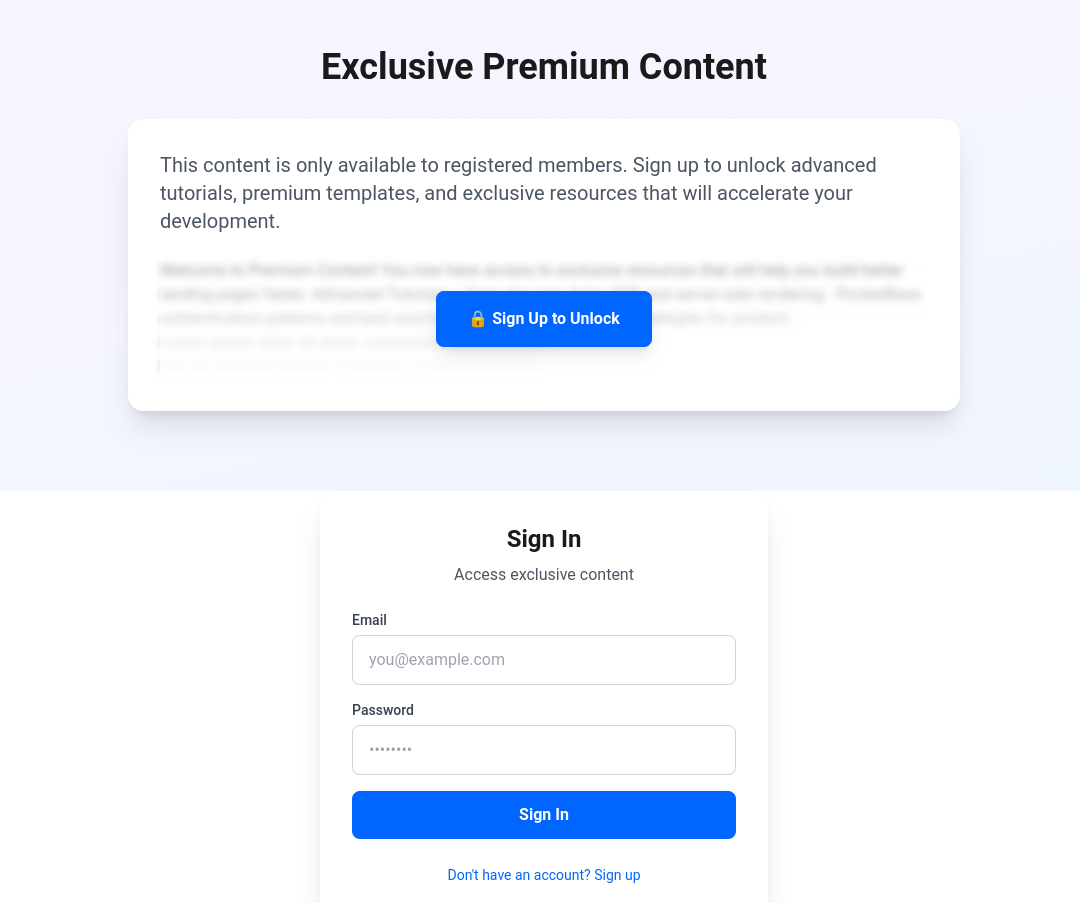 Premium content component visible as per pb login component