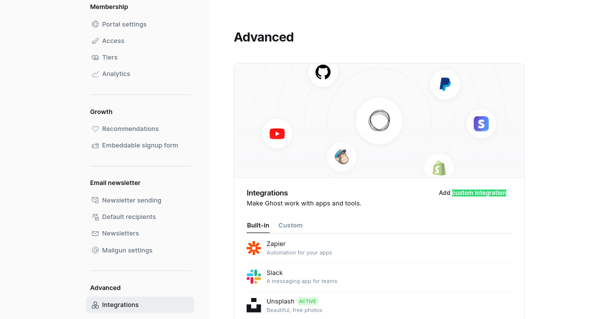 Ghost CMS Settings