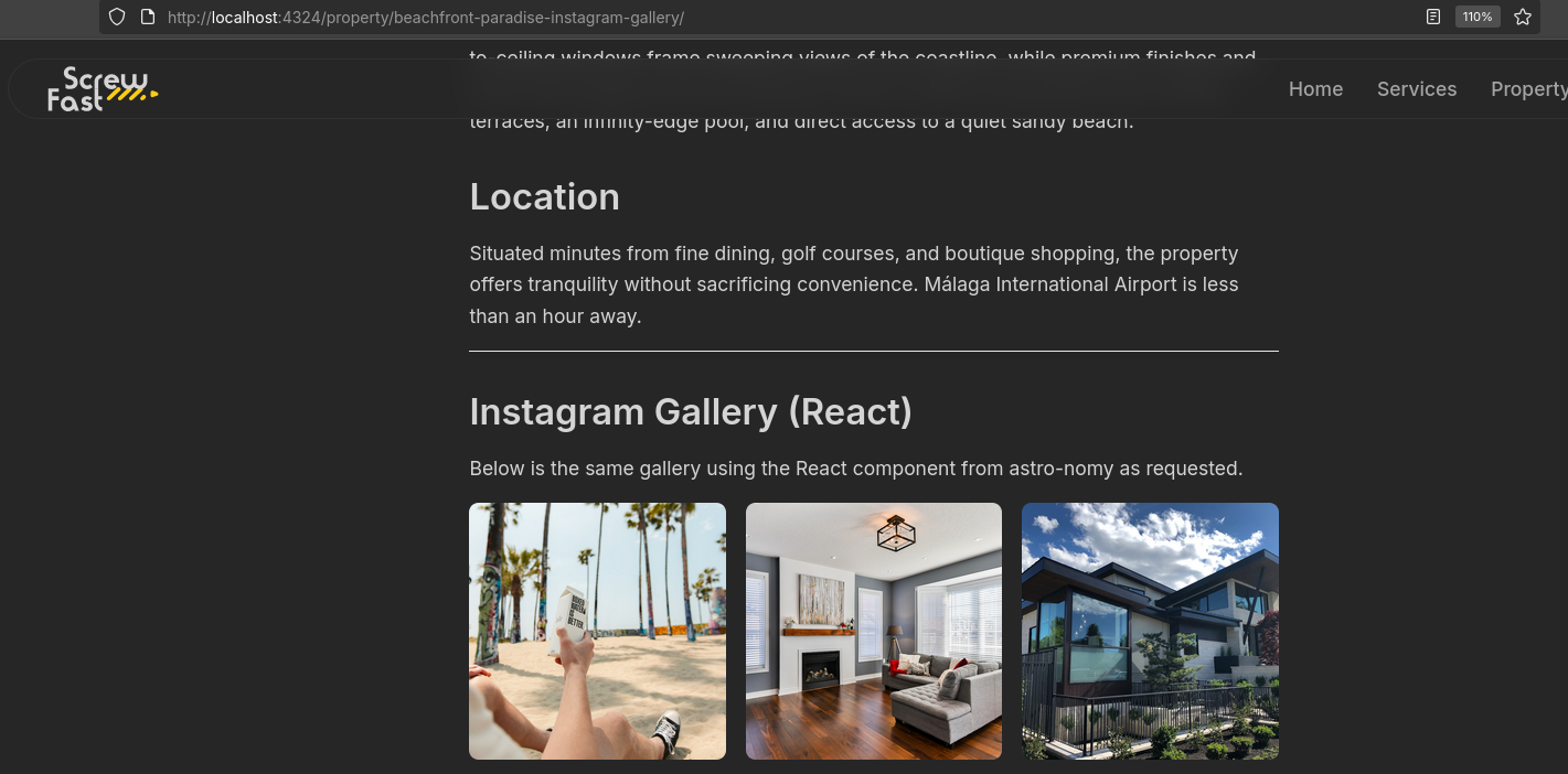 Astro IG Gallery inpost for Properties