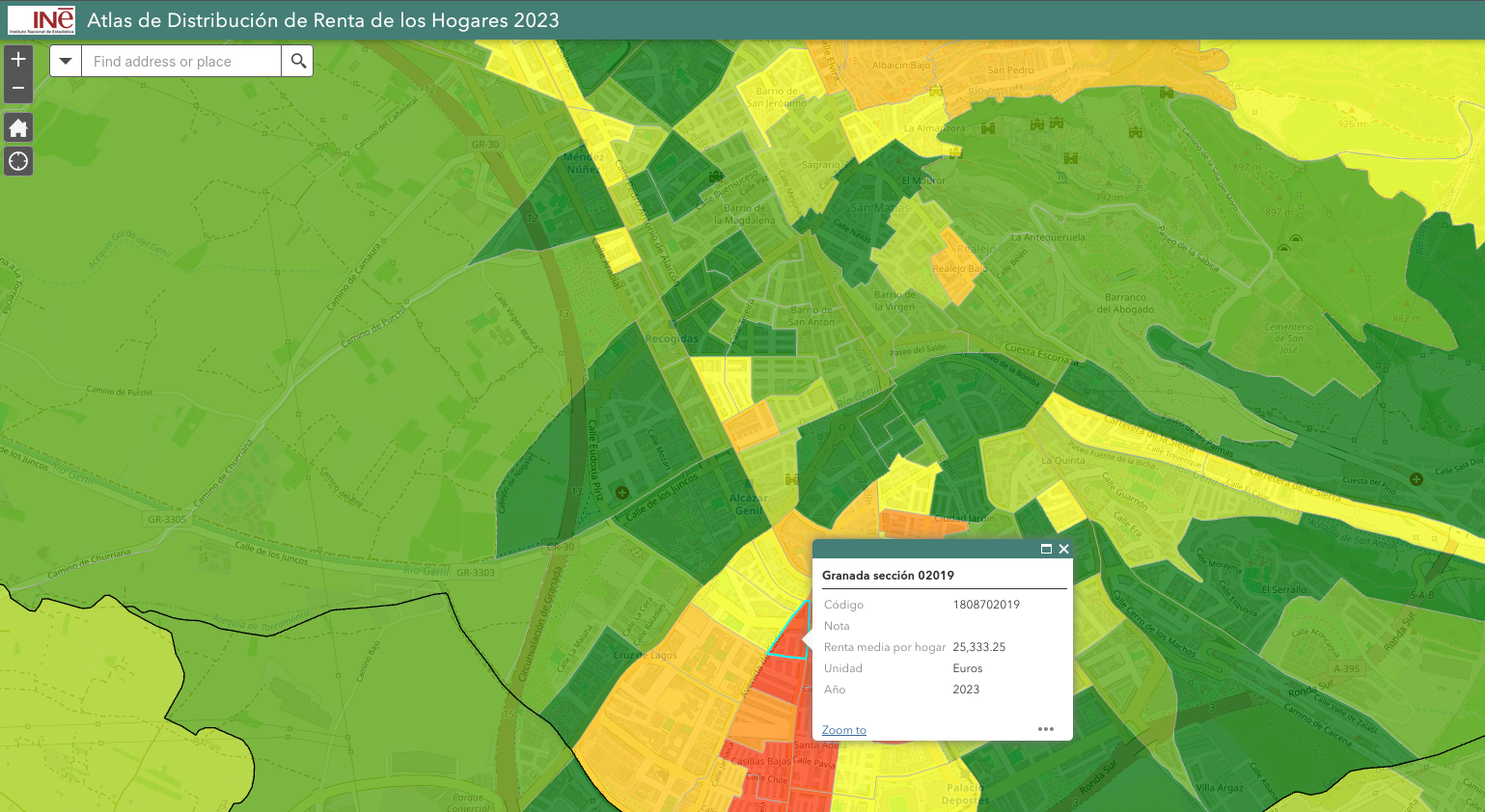 INE MAP Household income