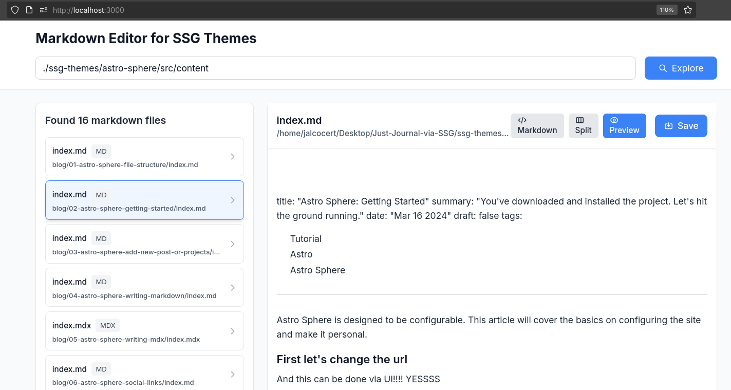 NextJS Reactmd editing astro sphere theme