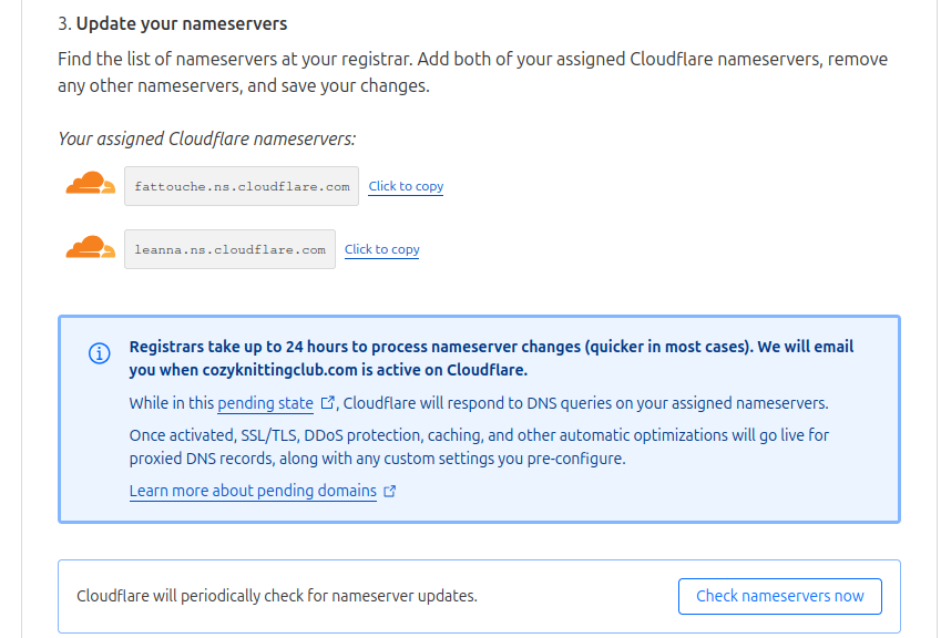 Change the NameServer to Cloudflare Ones