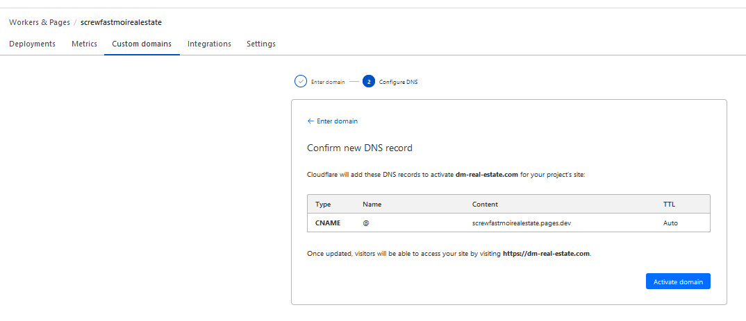 Cloudflare workers pages custom domain DNS Setup